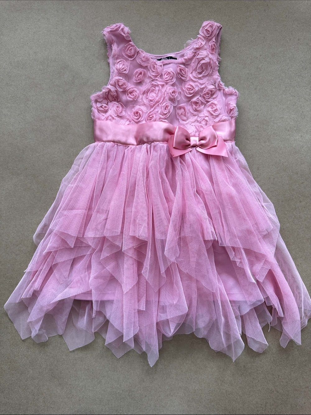 Zunie Pink Rosette Tulle Dress with Satin Bow